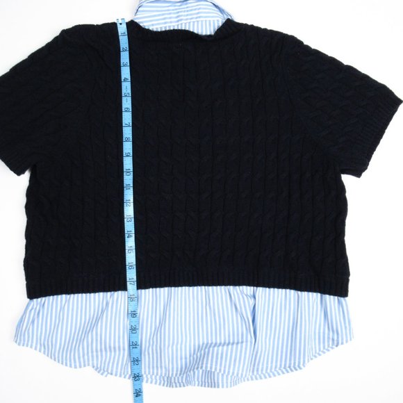 Anthropologie Maeve Cable Short-Sleeve Twofer Sweater Navy Blue 1X Plus - Picture 5 of 8